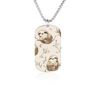 Sloth Drinking Coffee On Branches Women's Pendant Necklace for Men Silver Chain Customizable Jewelry Dog Tag Necklaces
