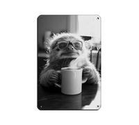 Sloth Drinking Coffee & Wearing Glasses Retro Poster Metal Tin Sign Chic Art Retro Iron Painting Bar People Cave Cafe Family Garage Poster Wall Decoration 8x12inch(20x30cm)