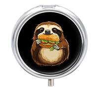 Sloth Eating A Sandwich Round Pill Box Organiser 3 Compartment Portable Medicine Case
