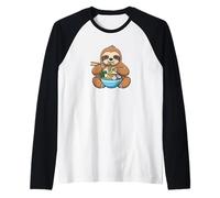 Sloth Eating Asian Noodle Soup Ramen Bowl Raglan Baseball Tee