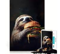 Sloth Eating Burger Jigsaw Puzzle for Teenagers 1000 Pieces Fine Logic Toy Calm Pastime Neat Edge Art Collection Piece 38x26cm