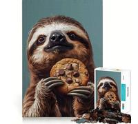 Sloth Eating Cookie Jigsaw Puzzle for Adults 1000 Pieces Mind Exercise Toy Together Fun Precision Cut Unique Gift 38x26cm