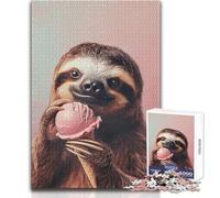 Sloth Eating Ice Cream 1000-piece Jigsaw Puzzles Mindful Learning Fun Game Unique Gift for Joyful Celebrations Size 38x52cm