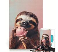 Sloth Eating Ice Cream Jigsaw Puzzles for Teenagers 1000 Mind Exercise Toy Home Activity Precision Cut Wall Art Decor 50x75cm
