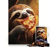 Sloth Eating Pepperoni Salami Pizza 1000 Piece Jigsaw Puzzles for Adults Mental Logic Toy Tension Relief Firm Cut Perfect Present 38x26cm
