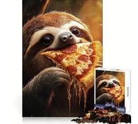 Sloth Eating Pepperoni Salami Pizza Jigsaw Puzzle for Teenagers 1000 Pieces Brain Skill Home Activity Exact Edge Festive Gift 38x52cm