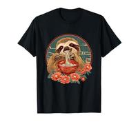 Sloth Eating Ramen Floral Sloth Ramen Bowl Japanese Noodles T-Shirt
