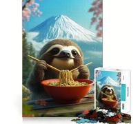 Sloth Eating Ramen in Japan Mt. Fuji 1000 Piece Jigsaw Puzzles for Adults Jigsaw Think Toy Calm Relax Clean Cut Wall Art Decor 38x26cm
