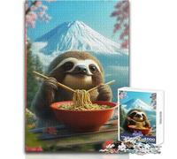 Sloth Eating Ramen in Japan Mt. Fuji 1000-piece Jigsaw Puzzles Mindful Learning Fun Game Unique Gift for Joyful Celebrations Size 50x75cm