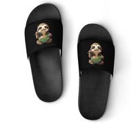 Sloth Eating Ramen Shower Shoes Slipper for Women Men Beach Slippers Quick Drying Non Slip Open-Toe Sandals