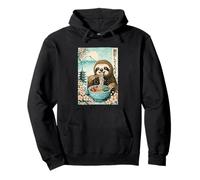 Sloth Eating Ramen Vintage Japanese Style Anime Aesthetic Pullover Hoodie