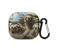 Sloth Family Bluetooth Earbuds Case Cover Full Body Shockproof Protection Hard Case Support Wireless Charging with Keychain Personalized Gift for AirPods 3