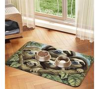 Sloth Family Dog Food Mats for Floors, 12x18 Inch Non-Slip Super Absorbent Pet Food Mat, Dishwasher Dog Mat for Food and Water, Cute Rubber Quick Dry Pet Feeding Mat for Dogs Puppy Cats