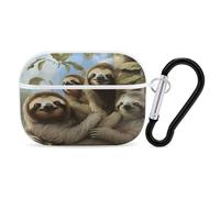 Sloth Family Earbuds Organizer Shockproof Protective Airpods Pro Cover with Carabiner Clip Anti Fall Carrying Earphone Case Cover for Airpods Pro 2nd Generation White