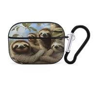Sloth Family Earbuds Organizer Shockproof Protective Airpods Pro Cover with Carabiner Clip Anti Fall Carrying Earphone Case Cover for Airpods Pro 2nd Generation Black