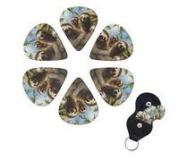 Sloth Family Guitar Picks 6 Pack, 0.96mm Thickness Celluloid Bass Pick with Leather Guitar Pick Holder Keychain Abstract Art Pics Plectrum for Acoustic Electric Guitar, Ukulele, Bass