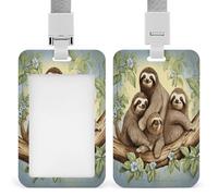 Sloth Family ID Badge Holder Waterproof Card Protector Push-Pull Slot Work ID Card Holder with Lanyard Personalized Detachable Card Holders for Office Corporate Use