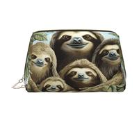 Sloth Family Leather Makeup Bag Waterproof Cosmetic Bag Organizer Small Make Up Zipper Pouch Portable Travel Toiletry Bag for Women Girls
