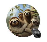 Sloth Family Mouse Pad Funny Round Mousepad Anti-Slip Rubber Mouse Mat Laptop Desk Accessories 7.8 X 7.8 Inch for Office and Home Use