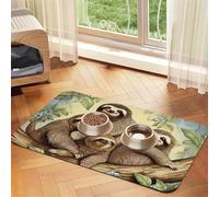 Sloth Family Pet Feeding Mat Absorbent Pu Leather Dog Cat Food Mats Contain Spills Protects Floors, Anti-Slip Rubber Backing Dog Bowl Mats Easy Clean Pet Placemats 30x45cm