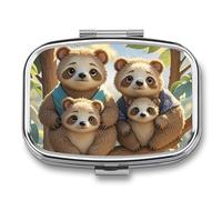 Sloth Family Pill Box 2 Compartment Portable Pill Case Daily Square Pill Organizer for Pocket Purse Daily Medicine Container to Hold Vitamins Fish Oil Travel Gifts