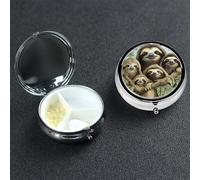 Sloth Family Pill Case 3 Compartment Pill Box Portable Metal Pill Organizer Cute Travel Pill Container Vitamin Organizer for Purse Pocket Travel Gift