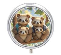 Sloth Family Pill Case 3 Compartment Portable Pill Box Daily Round Pill Organizer for Pocket Purse Daily Medicine Container to Hold Vitamins Fish Oil Travel Gifts
