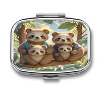 Sloth Family Pill Case Travel Portable Pocket Pill Box 2 Compartment Medicine Case Large Capacity Daily Pill Cases Vitamin Organizer Medicine Organizer Small Pill Box