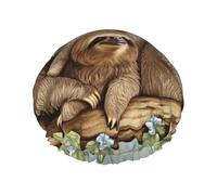 Sloth Family Shower Cap Reusable Waterproof Shower Bonnet for Women Men Elastic Band Bath Hair Hat Double Layered Washable Bath Cap for All Hairstyles, Travel-Friendly