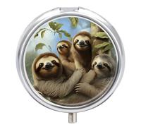 Sloth Family Small Pill Box 3 Grids Travel Pill Case Portable Daily Pill Organizer with Anti-Mixing Design Easy to Retrieve Meds for Medication, Vitamin, Supplements