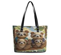 Sloth Family Tote Bag Large Soft Leather Purse with Zipper Lightweight Ladies Shoulder Handbag