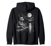 Sloth Fishing Under Full Moon Night Lake Design Zip Hoodie