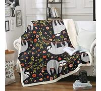 Sloth Fleece Throw Blanket Cartoon Sloth for Kids Boys Girls Botanical Floral Plush Blanket Leaves and Branches for Sofa Bed 40x50 Inch