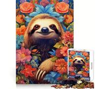 Sloth Flower Portrait 1000 Pieces Jigsaws Adults Puzzles Gifts Mind Skill Toy Quiet Fun Design Assembly 50x75cm