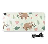 Sloth Flowers Leaves Green Print Heated Desk Mat Large Heated Desk Blotter Pads Mats with 3 Heating Levels PU Leather Desktop Table Protector for Work Home Decor, 35.4x15.7in