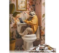 Sloth Funny Toilet Laptop Jigsaw Puzzles Puzzle for Adults Kids. 1000 Pieces Impossible Challenge Toy Educational Game Home Decoration for Educational Games Gifts 1000pcs (75x50cm)