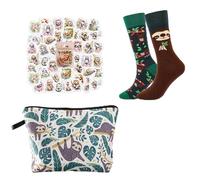 Sloth Gift - Sloth Socks Women, Sloths Stuff, Sloths Gift Set, with Cosmetic Bag, Stickers, Luggage Tag, Socks, Gift for Her Colleague Christmas Birthday Loves Animal School Office Gifts Supplies