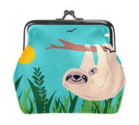 Sloth Green Animal Women’s PU Leather Coin Wallets Girls Mini Buckle Coin Purse Pouch