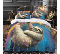 Sloth hanging 3D Digital Print Duvet Cover 3pcs Microfiber Easy Care Bedroom Decor Colorful abstract Comforter Cover 2 Pillowcases Hidden Zipper Breathable Kids & Teens Super king（260x220cm）
