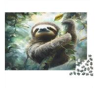 Sloth Hanging Tree-Nature Wildlife Painting Style Family Puzzles 1000 Pieces with High Definition Print Jig Saws for Educational Game Decompression As Frameable Puzzles 38x26cm/1000pcs