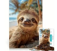 Sloth Happy at The Beach 1000 Pieces Jigsaws Adults Puzzles Gifts Reason Skill Toy Stress Release Exact Cut Santa Wish List 50x75cm
