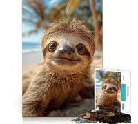 Sloth Happy at The Beach Jigsaw for Teenagers 1000 Pieces Logic Play Indoor Fun Accurate Edge Art Collection Piece 38x26cm
