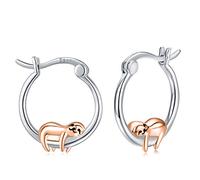 Sloth Hoop Earrings 925 Sterling Silver Hypoallergenic Small Huggie Cartilage Earring Cute Animal Earring Sloth Gift for Women Girls Teen Kids (rosegold)