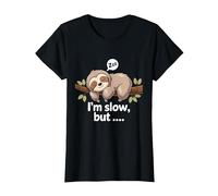 Sloth i am Slow but, Cute Lovely Lazy Sloth T-Shirt, Women, Black, Small