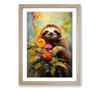 Sloth Impressionism Framed Print | A2 Oak Framed Wall Art | Ready to Hang | Impressionist Nature Picture | Living Room Bedroom Lounge Office