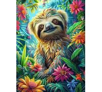 Sloth in A Flower-Filled Jungle 1000 Piece Pack Classic Jigsaw Puzzle Science Fiction Magical Dream Couple Puzzle Partners Ultra Difficult Wall Decor Easter New Year Gift Thick Paperboard 1000 PCS