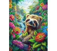 Sloth in A Flower Meadow 300 Pieces Set Classic Jigsaw Puzzle Science Fiction Magical Dream Teen Fans 14-18 Yrs Brain Training Logic Skill Leisure Adventure Valentines Recycled Cardboard 300 PCS