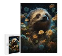 Sloth in A Garden of Flowers - Decorative Wooden Puzzle, 500 PCS, Mindful Gift for Adults - for Shared Table Time