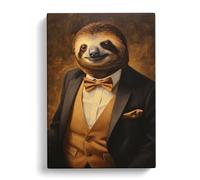 Sloth in a Suit Painting No.2 | Canvas Wall Art Print | Framed Ready to Hang Picture | Modern Art for Living Room Bedroom Kitchen Home | 24x16 Inch