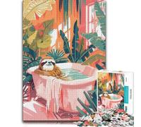 Sloth in Bathtub Surrounded by Plants Jigsaw Puzzle for Adults, 300 Pieces | For home use: Adult Jigsaw Puzzle: puzzle gift for adults, activity for family time.